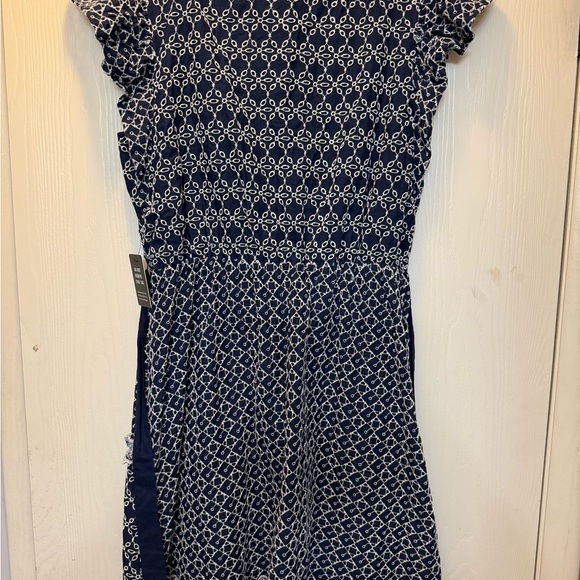 Navy blue knee length dress with white eyelet detailing. Size L - Picture 3 of 5